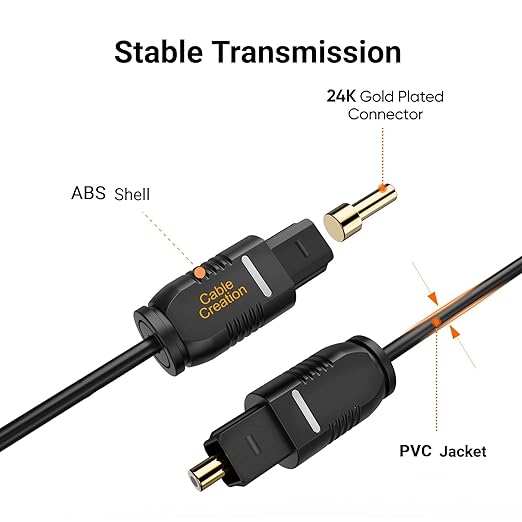 CableCreation Optical Digital Audio Cable 15FT, Thin Fiber Optic Toslink Gold Plated Optical S/PDIF Cord for Home Theater, Sound Bar, TV, PS4, Xbox, DVD/CD Player, Game Console& More, Black
