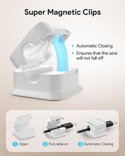 18 Pack Magnetic Cord Organizer Holder,Strong Adhesive Desk Cable Management Easy Open,Organize Phone Charging Cords Wire Holder Organizer Neatly for Home,Office,Car,Desk,Nightstand-White