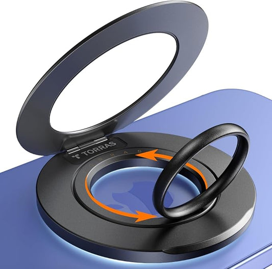TORRAS 2025 Upgrade (Dual-Ring) Fit for MagSafe Phone Grip Ring Holder Compatible with MagSafe Kickstand Magnetic for iPhone 17/16/15/14/13/12/11 Samsung, Google Accessories, Black