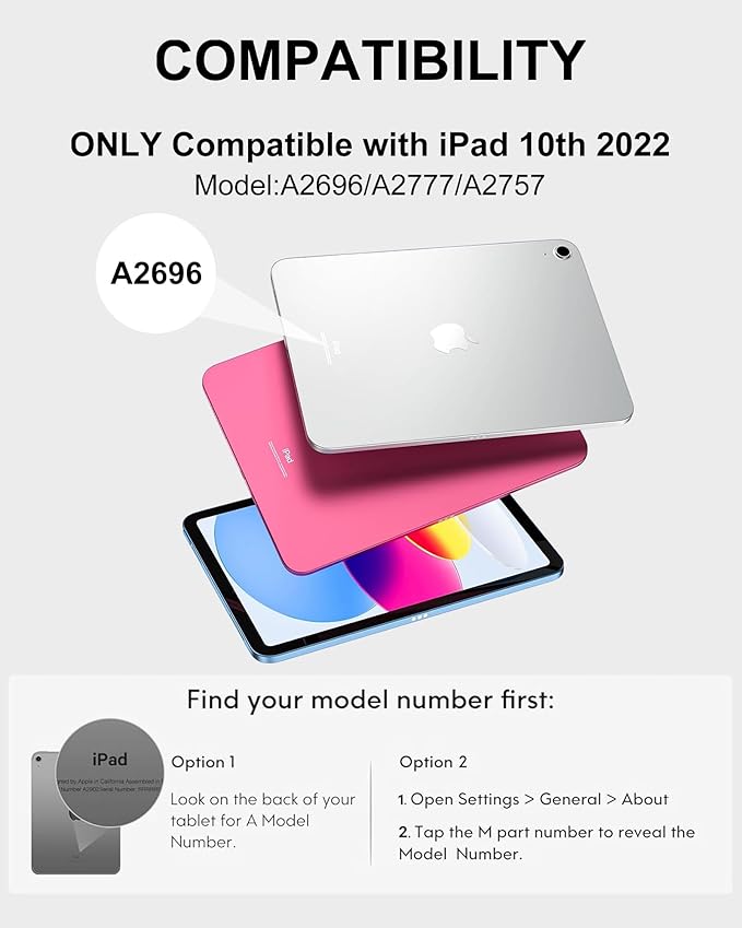 D DINGRICH for iPad 10th Generation Case with Keyboard (10.9", 2022), Smart Folio Leather Cover with Pencil Holder, Rechargeable, Magnetic Wireless Keyboard for 10.9 inch Apple iPad 10th Gen, Black