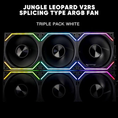 Jungle Leopard Interstellar V2 RS 120mm Case Fan Infinity Mirror Module Daisy-Chain ARGB Fan Triple Pack Suitable PC Cooling Fans 360mm AIO Cooler(Black-3Pack)