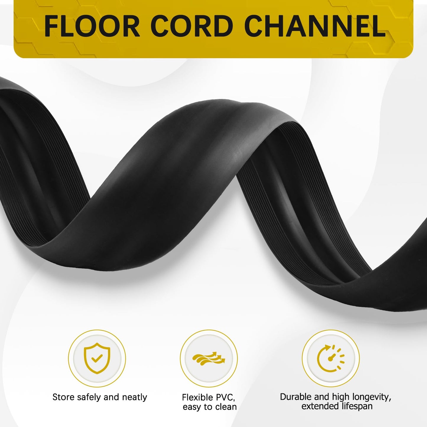 JAHOMFAI Floor Cord Cover 3.3FT Cord Covers for Wires on Floor Protect Wires & Prevent Trip Hazards, Easy to Cut for Home, Office, School, Concerts, Cavity W0.6in x H0.32in