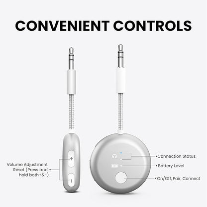 Avantree SoundJet R1 – Airplane Bluetooth Adapter for Headphones & AirPods, aptX Adaptive, Qualcomm Chipset, 20H Battery, Wireless Audio Transmitter for in-Flight Travel Essentials - Silver