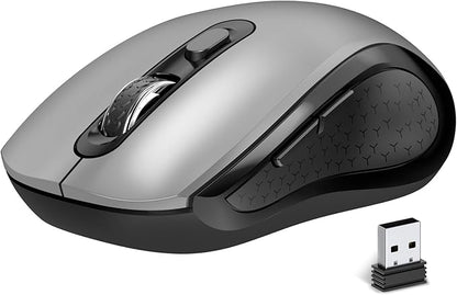 Wireless Mouse Ergonomic, Side Buttons Mouse, 2400 DPI, Silent and Anti Slip Roller Cordless Mice, 2.4Ghz with USB Receiver, 6 Buttons, Suitable for Laptop PC Chromebook and Windows 11/10/7 - Grey