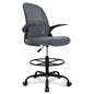 Drafting Chair Tall Office Chair with Flip-up Armrests, Adjustable Height, and Enhanced Lumbar Support - Ergonomic Rolling Stool, Back Support, and Adjustable Foot Rest Ring Light Blue