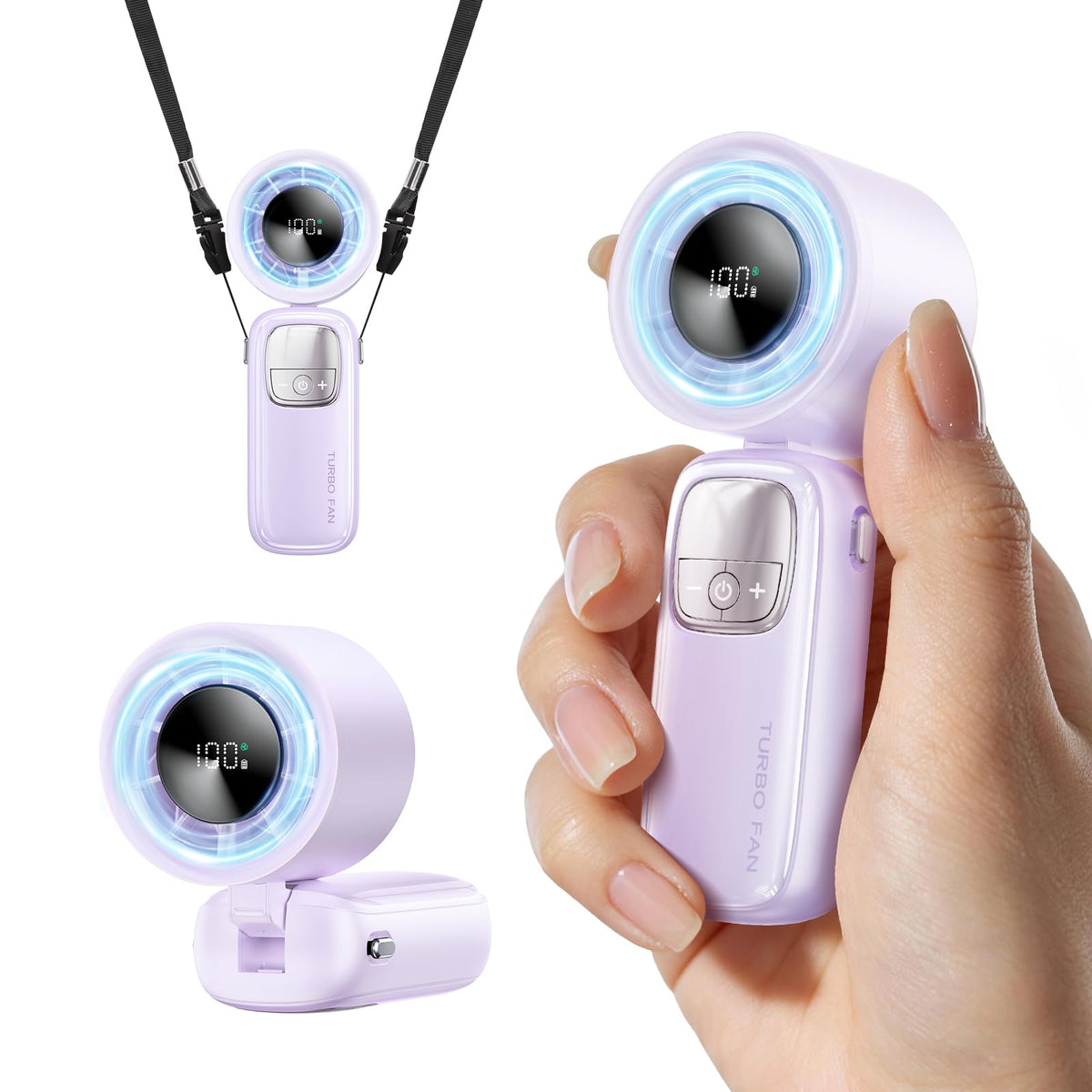 KIMMOO 3-in-1 Portable Handheld Turbo Fan-100 Speeds, 15000 RPM, 10Hrs Cooling, LED Display, 90° Rotation, Small Travel Fan, Mini Foldable Hand Held Personal Fan for Women Men (Pink)