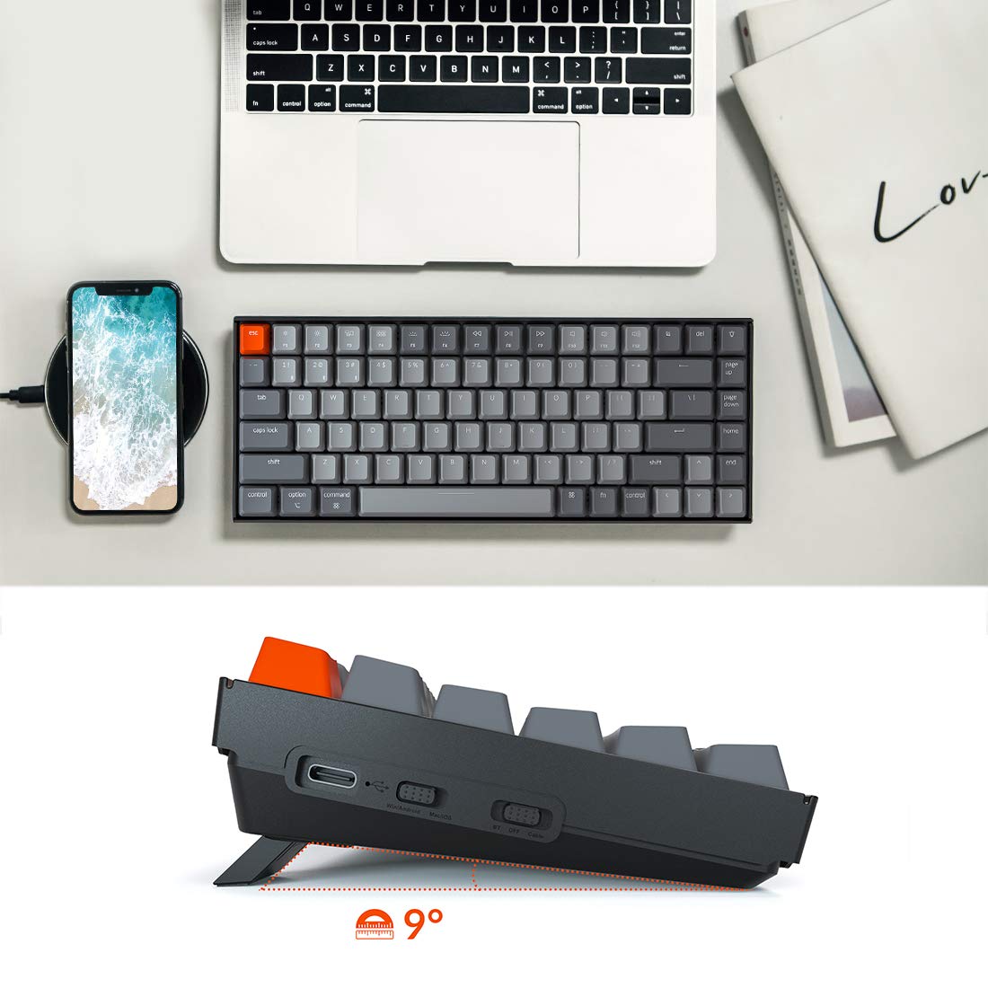 Keychron K2 75% Layout Bluetooth Wireless Mechanical Keyboard Super Switch/White LED Backlit/USB C/Anti Ghosting/N-Key Rollover, 84 Keys Gaming Keyboard for Mac Windows-Version 2