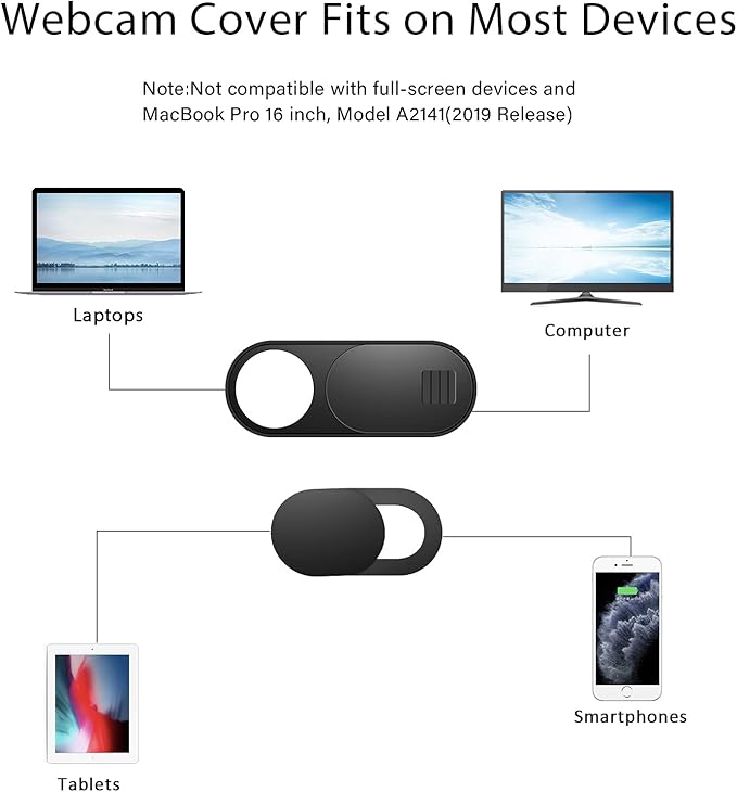 Webcam Cover Slide, 14 Pack Webcam Cover, Ultra-Thin Camera Cover for Laptop, Desktop, PC, MacBook, iPad, Tablet, iPhone, Cell Phone, Laptop Camera Cover Slide to Protect Your Privacy(Black)