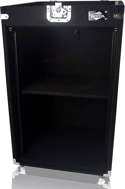 Griffin Rackmount Studio Mixer Flight Road Case (Ultimate-PROAudio) – 25U Mount Space Amp Cabinet Travel Trunk For Music Gear Recording Equipment – Portable DJ Sound Booth Carpet Rack Stand Cart