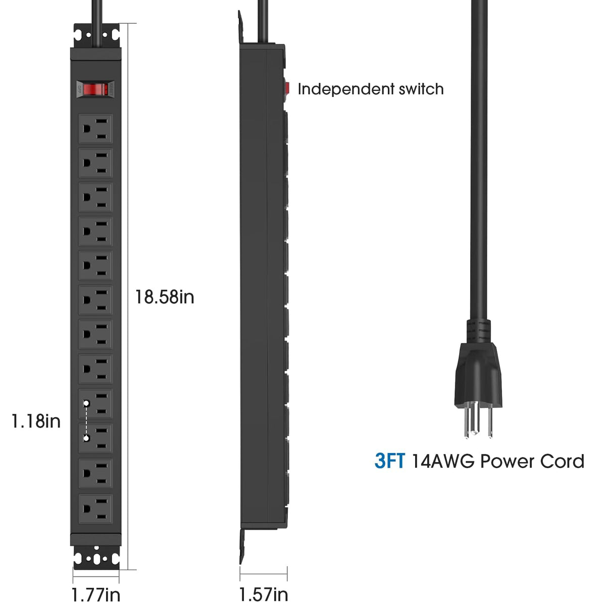 HHSOET Rotating 12 Outlet Surge Protector Power Strip, 1200J, 3FT, Black, 1