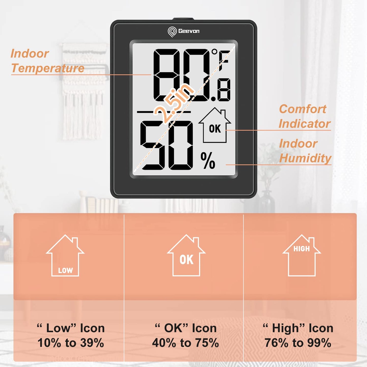 Indoor Thermometer 3Pcs with Battery Magnetic Stand Digital Humidity Gauge