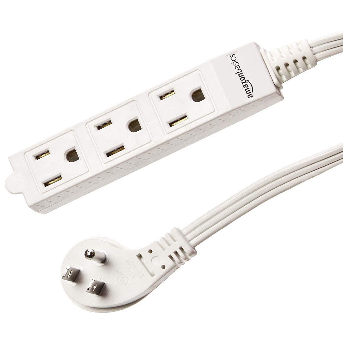 Amazon Basics 3-Prong Indoor Rectangle Extension Cord Power Strip, Flat Plug, Space-Saving, Grounded, 13 Amps, 1625 Watts, 125 VAC, 6 ft, White, 2-Pack