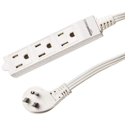 Amazon Basics 3-Prong Indoor Rectangle Extension Cord Power Strip, Flat Plug, Space-Saving, Grounded, 13 Amps, 1625 Watts, 125 VAC, 6 ft, White, 2-Pack