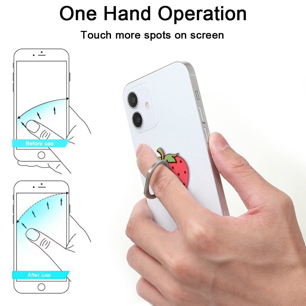 Bonoma Cute Phone Ring Holder with Strawberry Design, 3 Pack Universal Finger Ring Stand Grip Kickstand Ring, 360° Rotation Universal Stylish Stand Compatible with All Smartphones