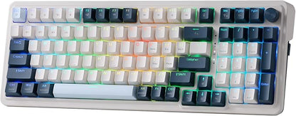 Redragon K686 PRO 98 Keys Wireless Gasket RGB Gaming Keyboard, 3-Mode Win/Mac Mechanical Keyboard w/5-Layer Noise Dampening, Dedicated Knob Control & Hot-Swap in Linear Red Switch, Blue Himmel Color