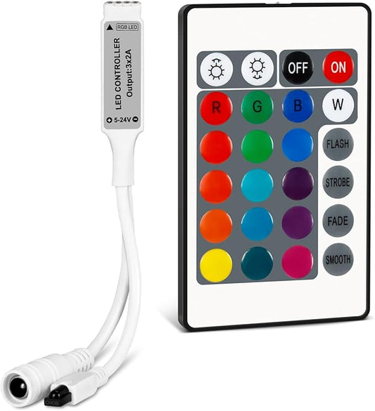 RGBZONE Mini 4PIN LED Controller 24 Keys IR Wireless Remote for RGB Strips
