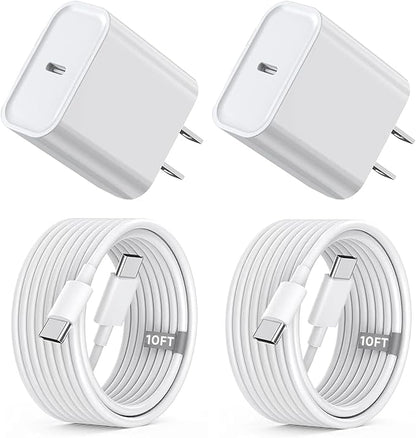 iPhone 15 16 Charger Fast Charging,Extra Long 10FT USB C to USB C Cable 20W USBC Apple Fast Charger Block for iPhone 16/16 Plus/16 Pro/16 Pro Max/16e/15/15 Plus/15 Pro/15 Pro Max/iPad Pro/Air/AirPods