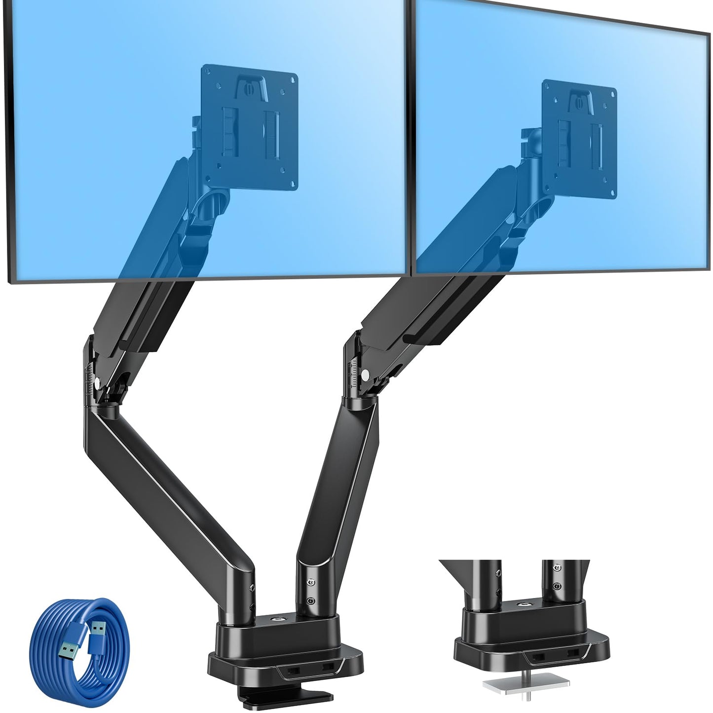 MOUNTUP Dual Monitor Mount Fits Max 39'' Screen, Ultrawide Dual Monitor Desk Mount Hold 4.4-33 lbs, Adjustable Gas Spring Double Monitor Arms, Computer Monitors Stand with USB, VESA Monitors Bracket