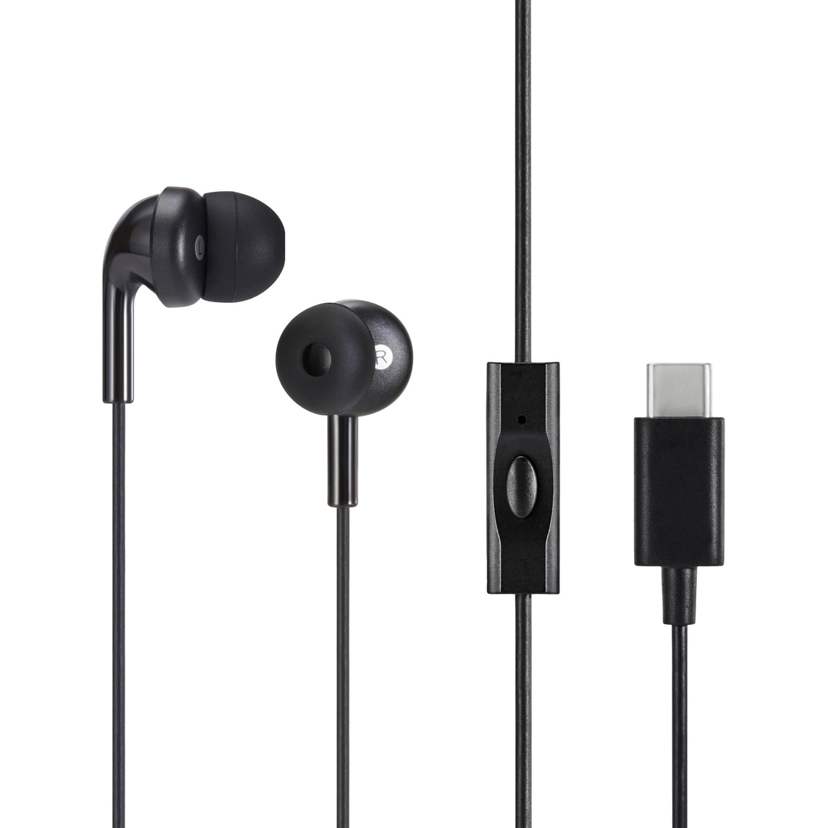 Wired Earbuds with Microphone, In-Ear Headphones, 3.5mm Jack, High Definition Sound, Secure Fit, 4.2 ft Cable, S/M/L Ear Tips, Black