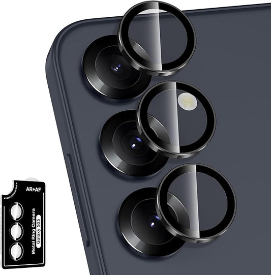 Avocase for Samsung Galaxy S25 Camera Lens Protector, Individual Metal Ring Tempered Glass Lens Cover, [Strong Adsorption] Scratch Resistant Ultra-Thin HD Clear Lens Cover, 1 Set-Black Ring
