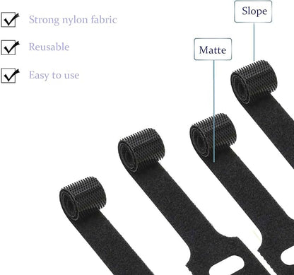 100 Pack Reusable Hook & Loop Cable Ties & Labels Kit - 50 Durable Cord/Wire Tags + 50 Self-Gripping Straps for Electronics Organizing, Home Office Cord Management (White & Black)