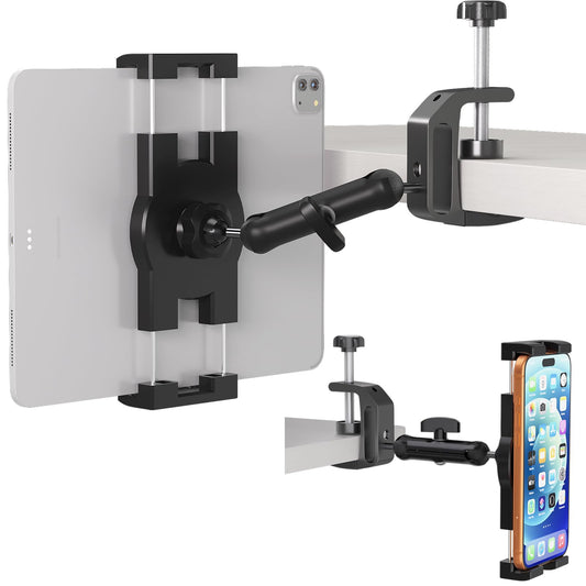 Mippko iPhone Mount for Desk/Table/Rod/Kitchen Cabinet,360°Adjustable Aluminum Alloy Phone Stand,Clip Holder Compatible with 3.5~7.5" iPhone/Nexus/HTC/Huawei/Smartphone