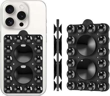 ZYCCER Double Sided Silicone Suction Phone Holder Mount,Compatible with iPhone and Android Cases Hands-Free Mirror Shower Phone Mount Strong Grip Holder (Black, Double Sided 2PCS)