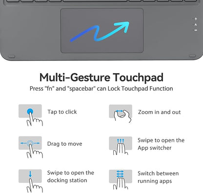Touch iPad 10th Generation Case with Keyboard (10.9", 2022) & iPad 11th (A16, 2025): Magnetic Split Stand Case, Multi-Touch Trackpad, Rechargeable Wireless Keyboard Folio with Backlit Keys, Gray