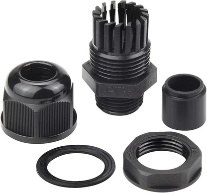XHF 50 Pcs 3/8" IP68 Strain Relief Nylon Cord Grip Waterproof NPT Cable Glands Adjustable UL Listed and RoHS Compliant(Black)