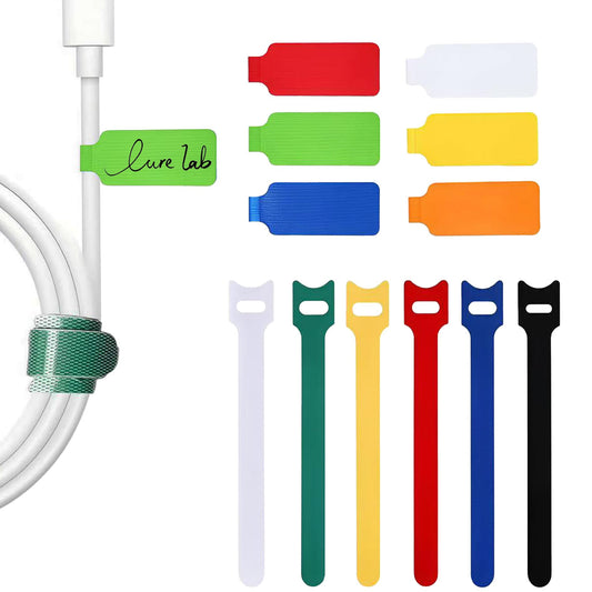 TOPNI 100 Pcs Multicolor Write On Cable Labels & Reusable Fastening Cable Ties Set for Cable Management in Home Office