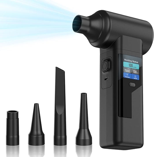 Instant Dust Removal – Electric Air Duster 130000 RPM, 40 mm Motor, 8000 mAh Battery & 30 W Fast Charge, TFT Screen, 300-Speed Control, Rechargeable Compressed Air Blower for PC & Electronics