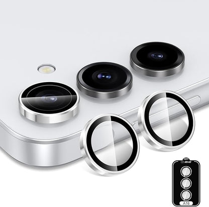 for Samsung Galaxy A16 Camera Lens Protector, Individual Metal Ring Tempered Glass Lens Cover, [Strong Adsorption] Scratch Resistant Ultra-Thin HD Clear Lens Cover, 1 Set-Slivery Ring