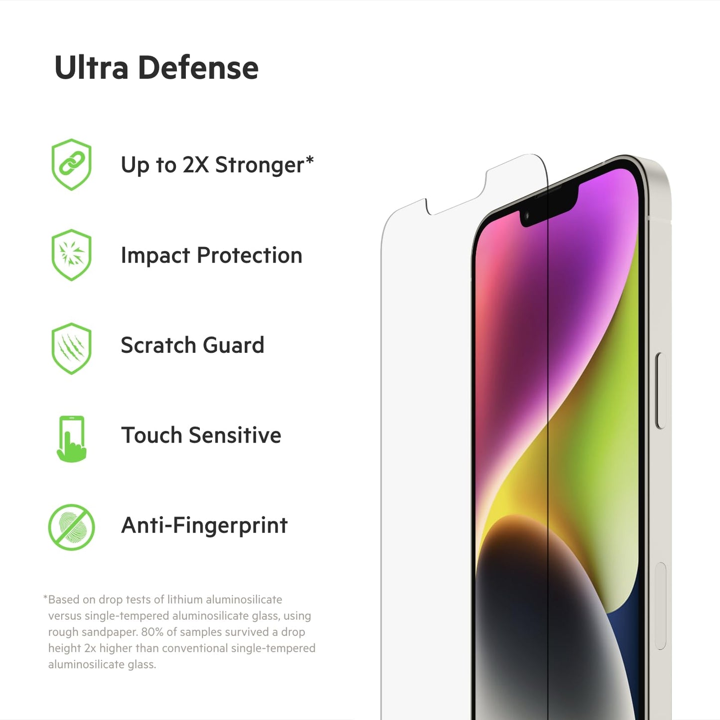 Belkin UltraGlass iPhone 14 Plus, iPhone 13 Pro Max Screen Protector - Easy Application with Installation Guide Tray - Crystal Clear Tempered Glass Screen Protector with AntiMicrobial-Treated Display