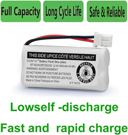 XUNTU BT162342/BT262342 2.4V 600mAh Ni-MH Cordless Phone Battery Pack BT166342/BT266342 BT183342/BT283342 Compatible with EL52351 TL90070 CS5119 DS6511 DS6722 LS6305 Handset (4 Pack)