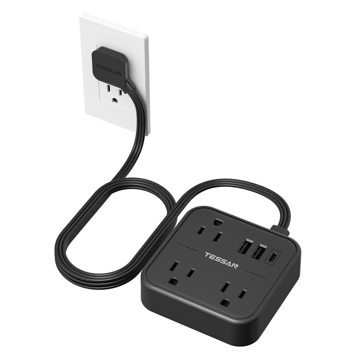TESSAN Slim Power Strip with Ultra Thin Flat Extension Cord 5 FT，Grey