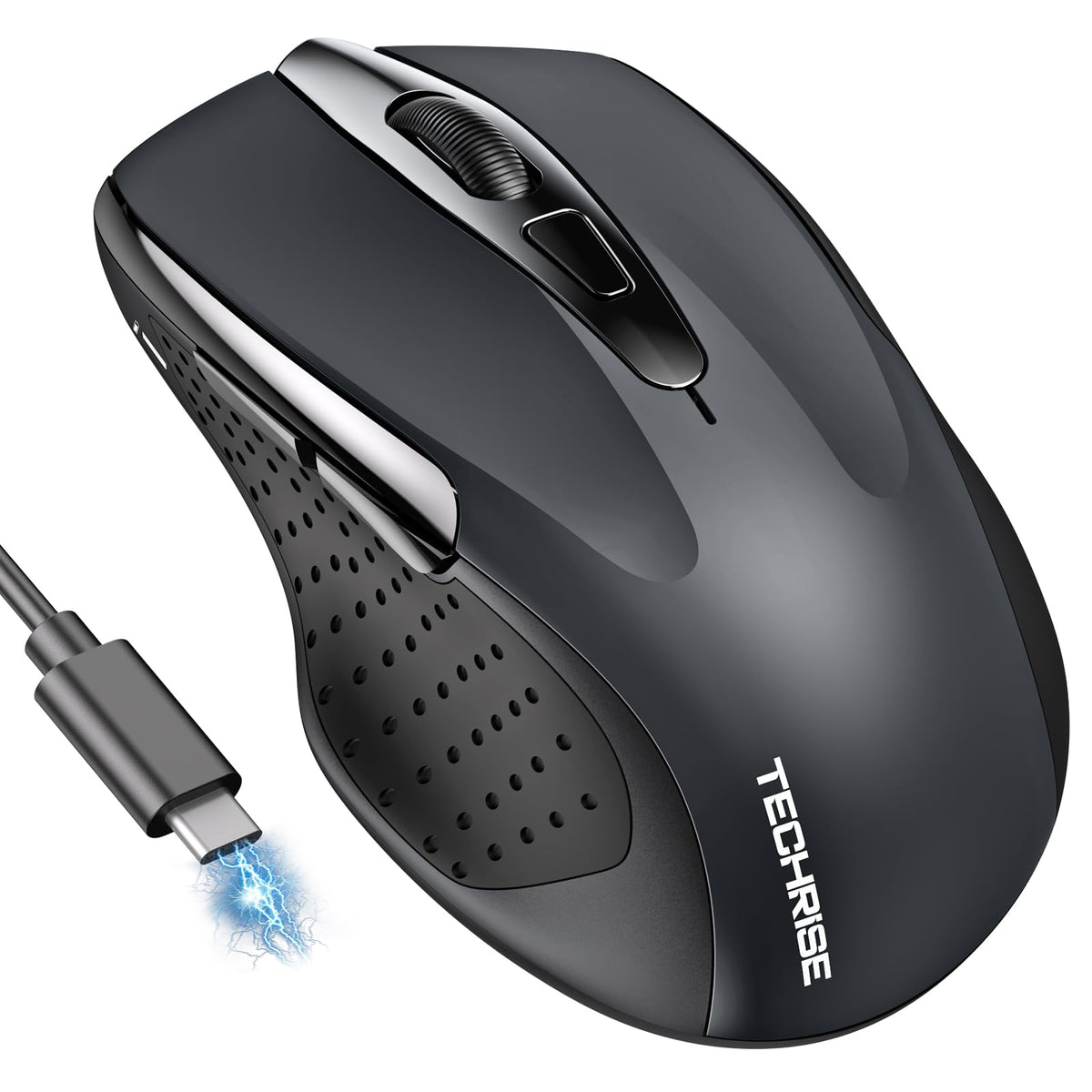 TechRise Bluetooth Mouse (BT5.0/3.0 & 2.4G) Rechargeable Wireless Mouse 2.4GHz with USB A Receiver, 4800 DPI Optical Tracking, 6 Adjustable DPI, Quiet Clicks, 6 Buttons, Wide Compatibility - White