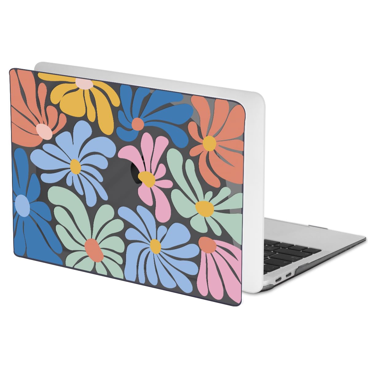 LCMOCICO Compatible with 2021 2020 2019 2018 MacBook Air 13 inch Case M1 A2337 A2179 A1932 Touch ID, Crystal Printed Pattern Plastic Hard Shell Case for Mac Air 13 M1 2021, Colorful Flowers Black