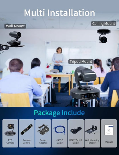 FEELWORLD 4K10X PTZ Camera 4K Resolution 10X USB HDMI for Video Conference Rooms Live Streaming Church Worship and Event with Zoom YouTube Teams OBS, AI Tracking Auto Focus POE Supported