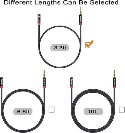 Devinal 3.5mm TRRS Headphone Extension Cable, 1/8" inch Female 4-Pole to Male Extension Cord, Mini-Jack Aux Stereo Audio Connector 3.3Ft/1M (2 Pack)
