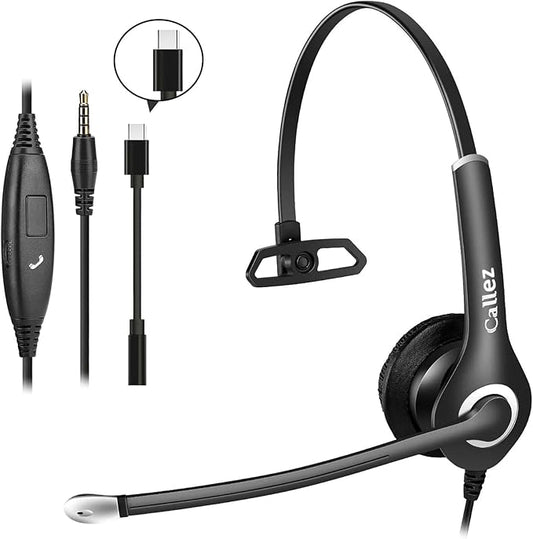 Callez Wired Computer Headset 3.5mm/USB-C Headset with Mic Noise Cancelling