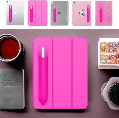 MoKo Pencil Holder Sticker Fit Apple Pencil Pro, Apple Pencil (USB-C), Apple Pencil 1st/2nd Generation, Elastic Pencil Pocket Pouch Adhesive Sleeve Attached to iPad Case for Stylus Pens, Pitaya Red