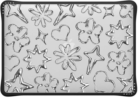 CASETiFY Impact MacBook Air 13" (M1/Intel) Case [Cushioned Impact Corners/Scratch-Resistant/Anti-Slip Grip] - Chrome Doodles - Clear Black