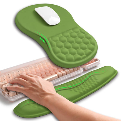 Hokafenle 2in1 Combination, Wave Keyboard Wrist Rest and Ergonomic Curvature Mouse Pad Wrist Support for Relieve Wrist Pain, Filled with Soft Cushion Memory Foam, Dill Green