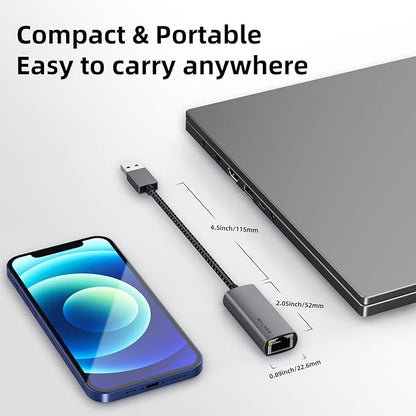USB 3.0 Ethernet Adapter, WALNEW 1000Mbps Gigabit USB to Ethernet LAN Network Adapter, Aluminum USBA Male to RJ45 Female Cable Converter for MacBook,Chromebook,Surface, Laptop,Desktop,PC