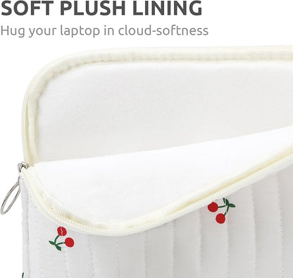 Puffy Laptop Sleeve 13-15.6 Inch Cute Quilted Laptop Protective Case Padded Floral Computer Sleeve for MacBook (B-Cherry, 11 Inch)