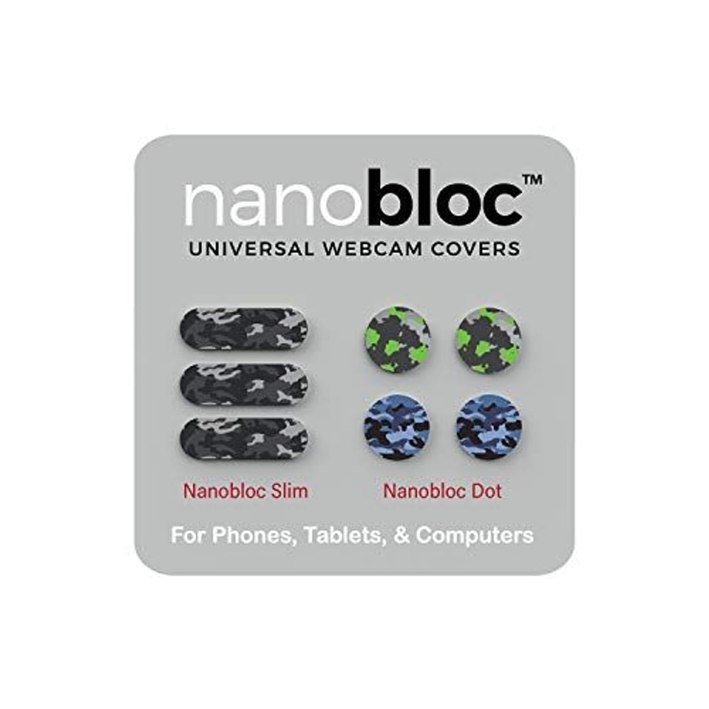 Eyebloc Webcam Covers - Residue-Free Camera Blocker Sticker for Laptop - Phone Camera Privacy Cover - Reusable Lens Protector Slides for Tablet & PC - Pack of 7, Camo
