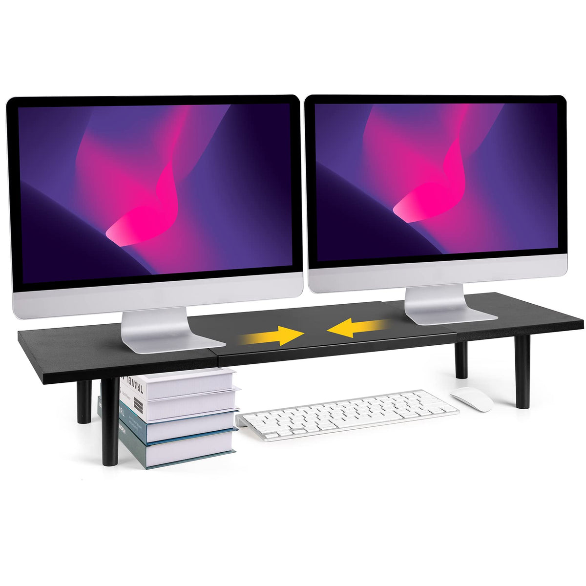 Across-Star Dual-Monitor Stand for Desk - Large Adjustable Length and Angle Riser for 2 Monitors, Double Computer Desktop Organizer, Shelf for TV, Laptop, Printer