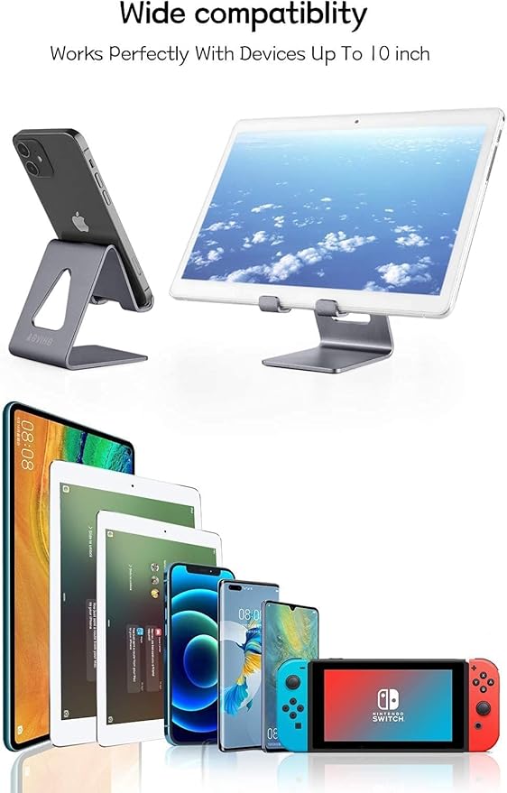 Cell Phone Stand Desk Phone Holder - Aluminum Mobile Phone Cradle Dock for iPhone 15 14 13 12 pro 11 X Xs max 8 7 6 6s Plus SE 5 Samsung All Smart Phones, Dark Gray