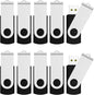 JUANWE 8GB USB Flash Drive 10 Packs, Bulk USB Sticks 2.0 Mutipack Metal Thumb Drive 360° Swivel Design, FAT32 Jump Drives Pen Drive Zip Drives for Data Storage - Black