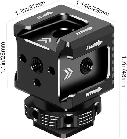 3 Port Cold Shoe Mount with 1/4"-20 Thread for Camera Cage Flash LED Monitor Microphone etc., Aluminum Camera Triple Cold Shoe Extension Bracket Compatible with Nikon, Canon, Sony..DSLR/SLR